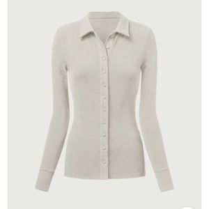 OGL Cream Button-Down Knit Long Sleeve Shirt